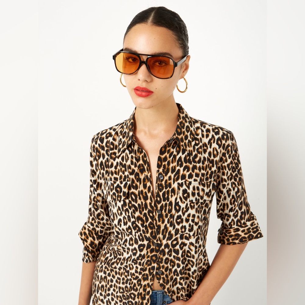 Equipment Silk Signature Short Sleeve Shirt in Leopard Print